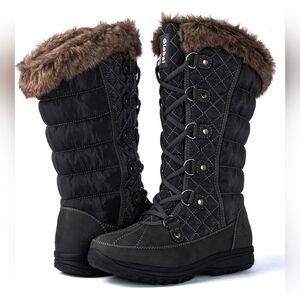 Mid Calf Warm Winter Snow Boots Comfy Lace-Up Waterproof Insulated DARK GRAY
